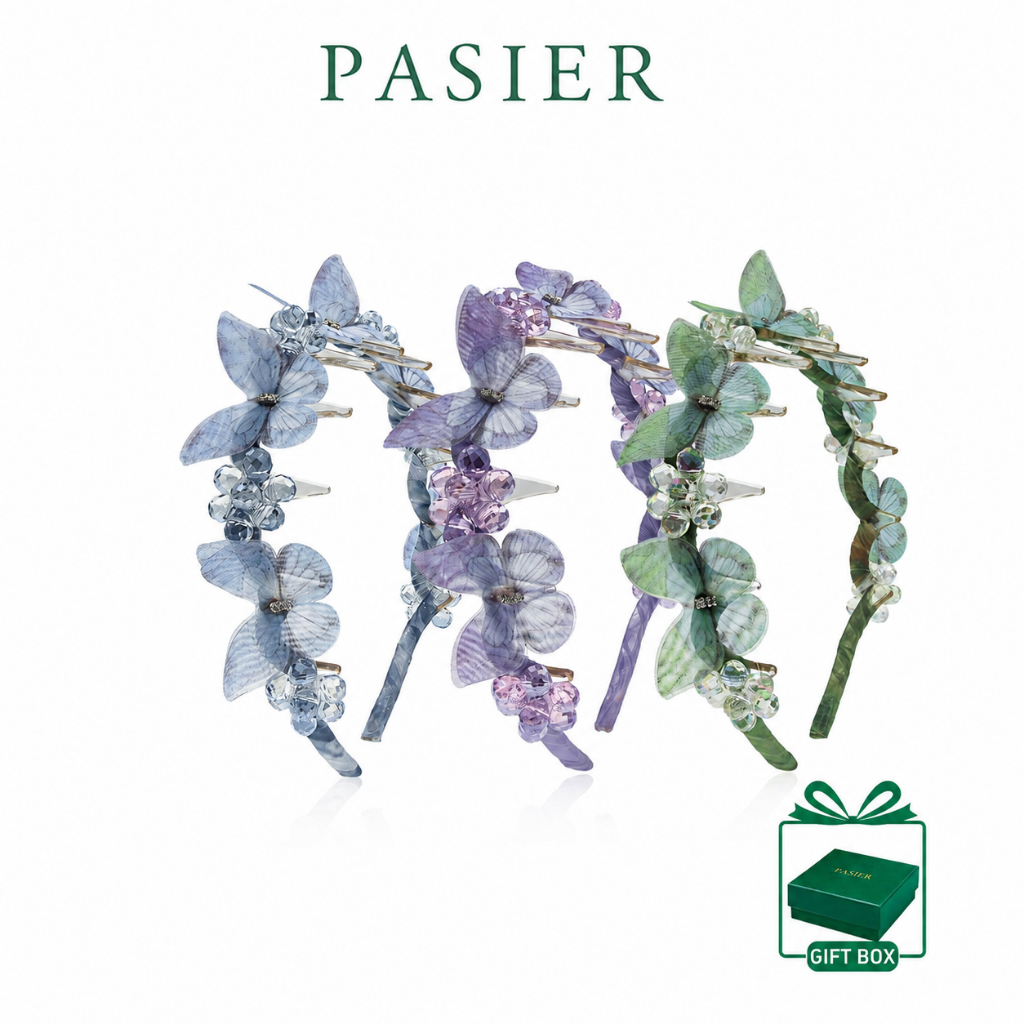 PASIER ORA Băng Đô Cài Tóc Hình Bướm Đính Đá Pha Lê Dập Nổi Cao Cấp Sang Trọng Cho Nữ KJ0016