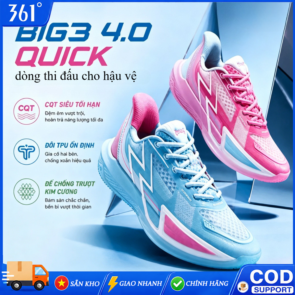 361° 【SẴN KHO】Giày Bóng Rổ Hậu Vệ BIG3 4.0 Quick Siêu Nhẹ Bám Tốt Giảm Sốc Ổn Định Tập Luyện Thi Đấu