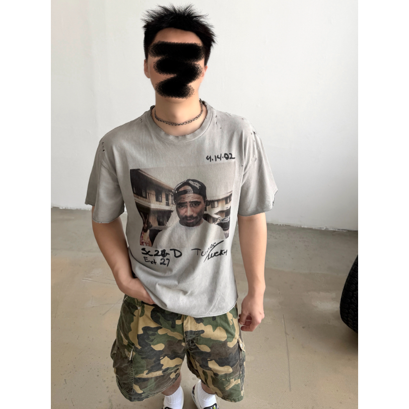 CHOOOSELF 26SS "2Pac THUG LIFE" Quà tặng giới hạn cho áo thun phong cách Punk ngắn rộng 2Pac Street