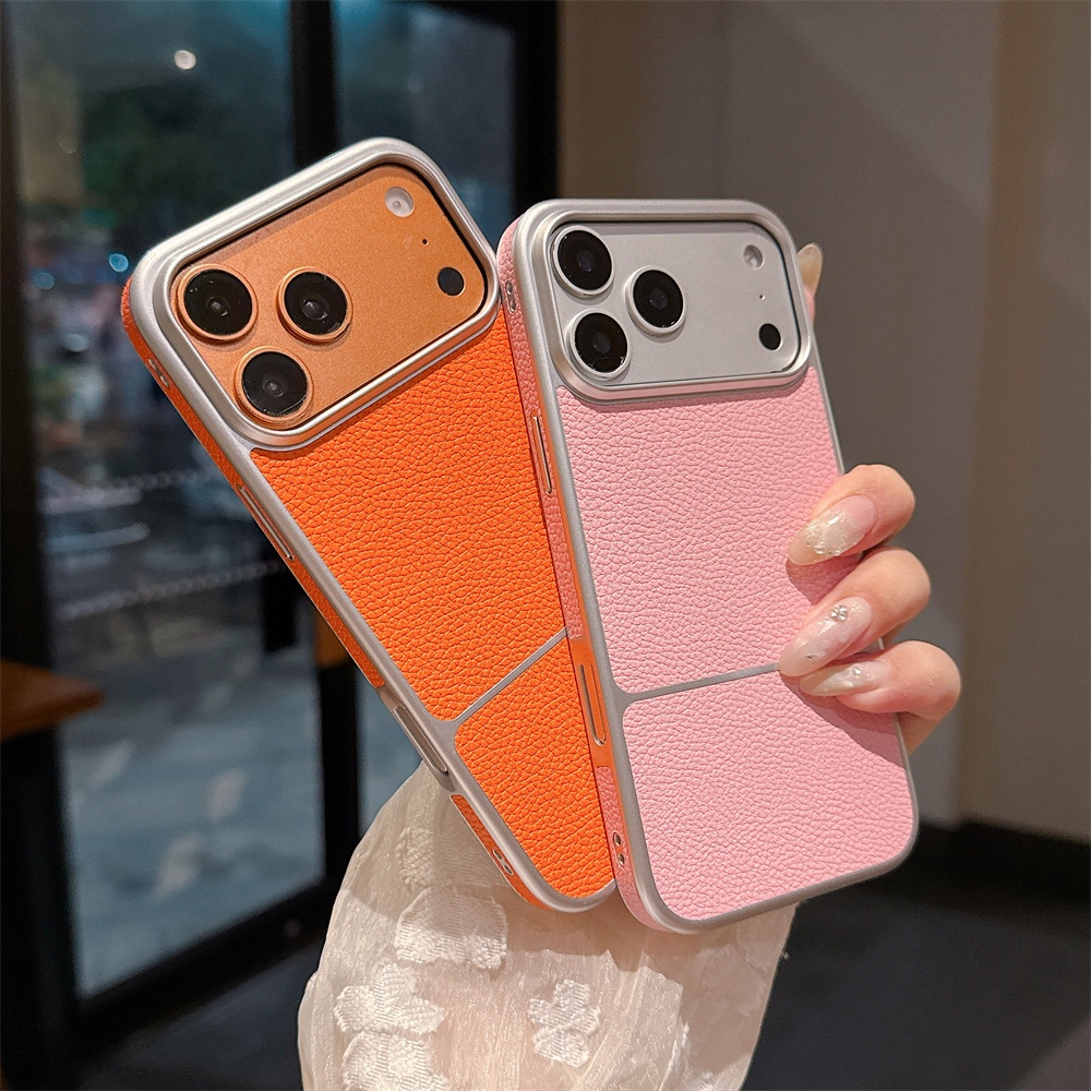 Ốp Da PU Hạt Litchi Cho iPhone 17 Pro Max i17 16 15 14PM Ốp Điện Thoại Silicon Mềm Chống Sốc