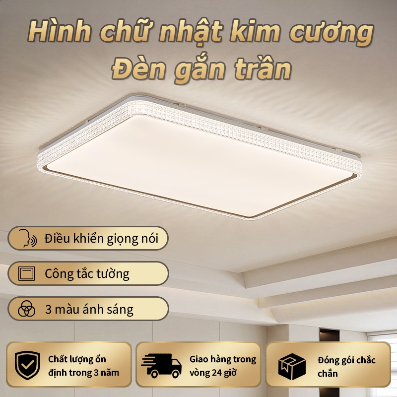 Đèn trần hình chữ nhật kim cương HZH 240W - 4 chế độ có thể điều chỉnh độ sáng (Tự nhiên / Trắng / Ấ