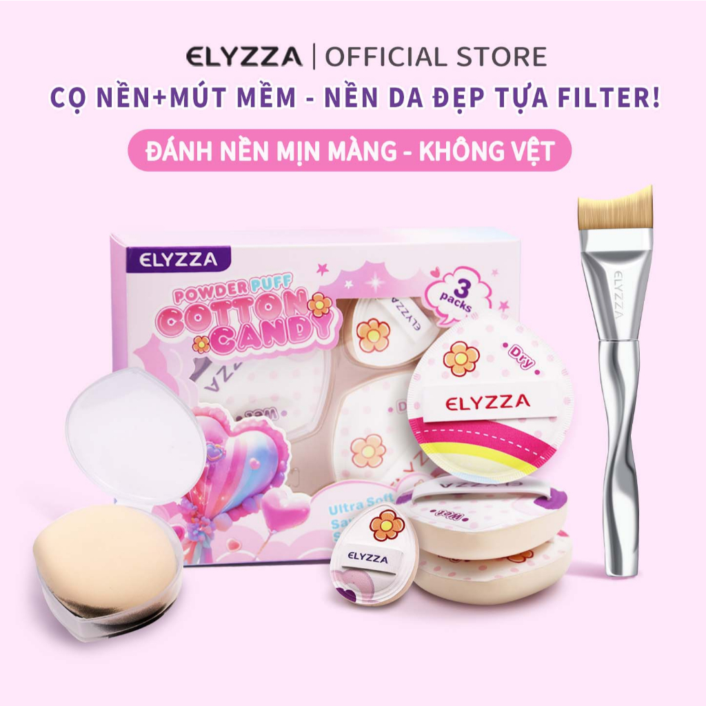 [Hà Nội] Bông Phấn Cotton Candy ELYZZA Mềm Mại Và Thân Thiện Với Da, Có Thể Sử Dụng Cả Khô Và Ướt, K