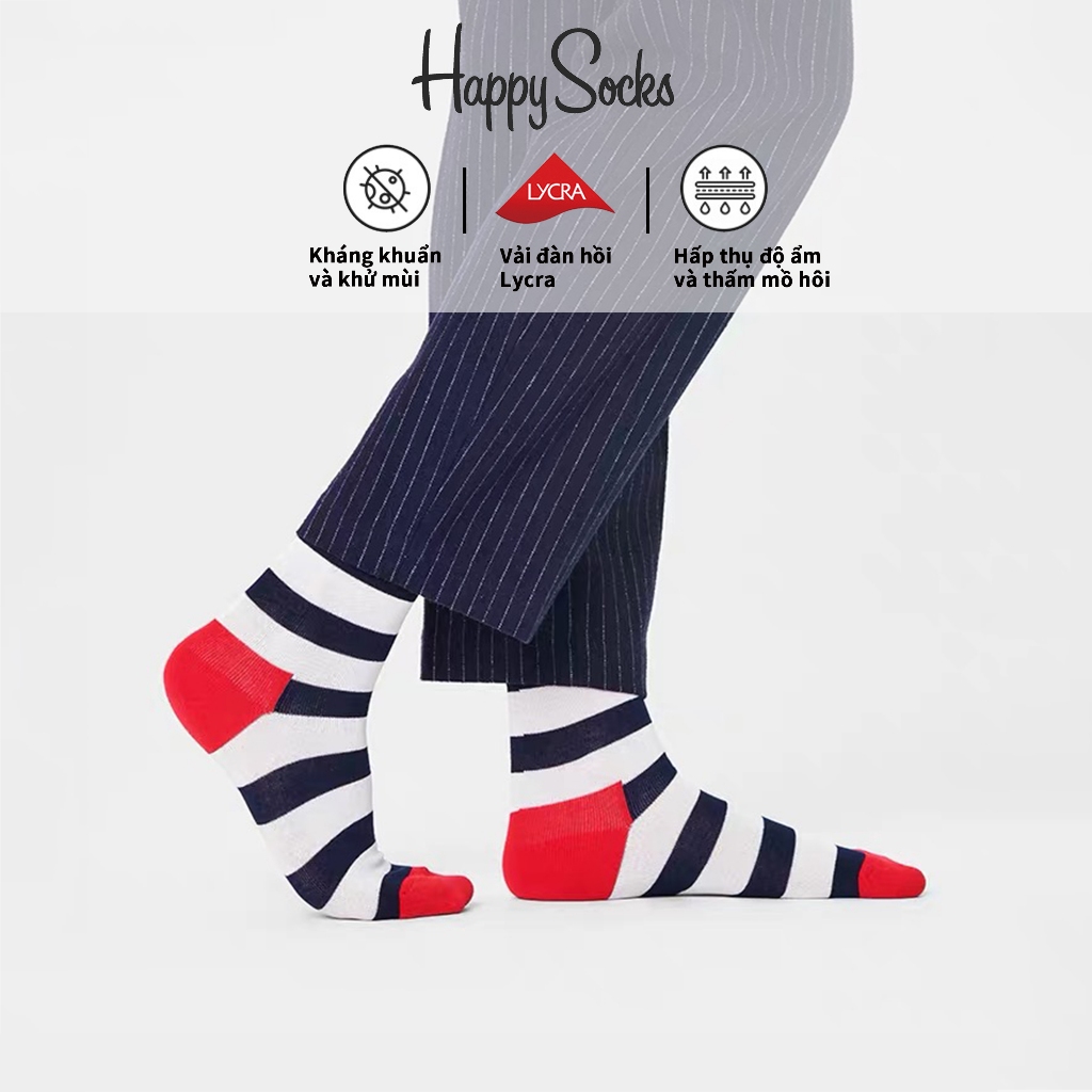 Happy Socks Tất Vớ Nữ Dễ Thương Cotton Crew Socks Sọc