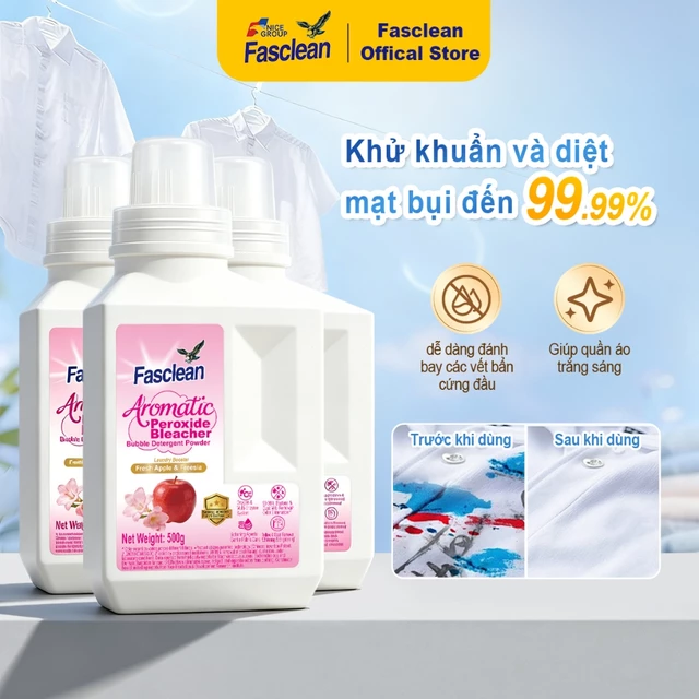 Fasclean Bột Giặt Fasclean 3 Gói Siêu Tẩy Nhờn & Ố Vàng Nhờ Hoạt Chất Peroxide Trả Lại Vẻ Trắng Sáng An Toàn Tuyệt Đối Cho Mẹ & Bé