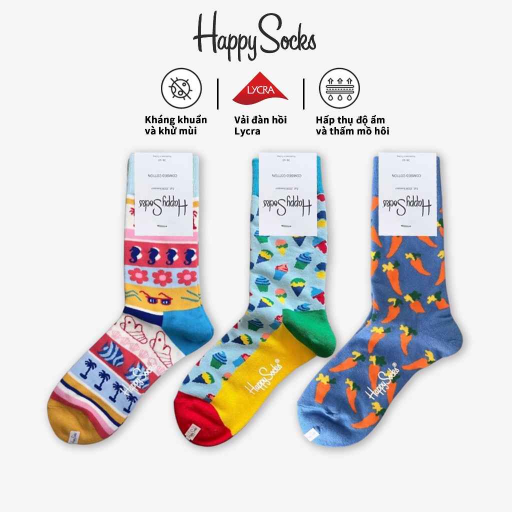 Happy Socks Tất Vớ Nữ Dễ Thương Cotton Crew Socks
