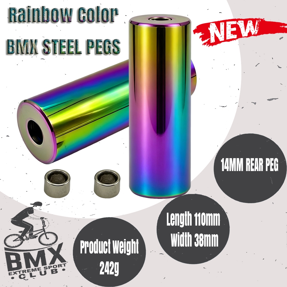 BMX Wheelie Peg Stunt BMX Xe Đạp Chân Thép Màu Sắc Cầu Vồng Phụ Kiện Xe Đạp Cho BMX Flatland Freesty