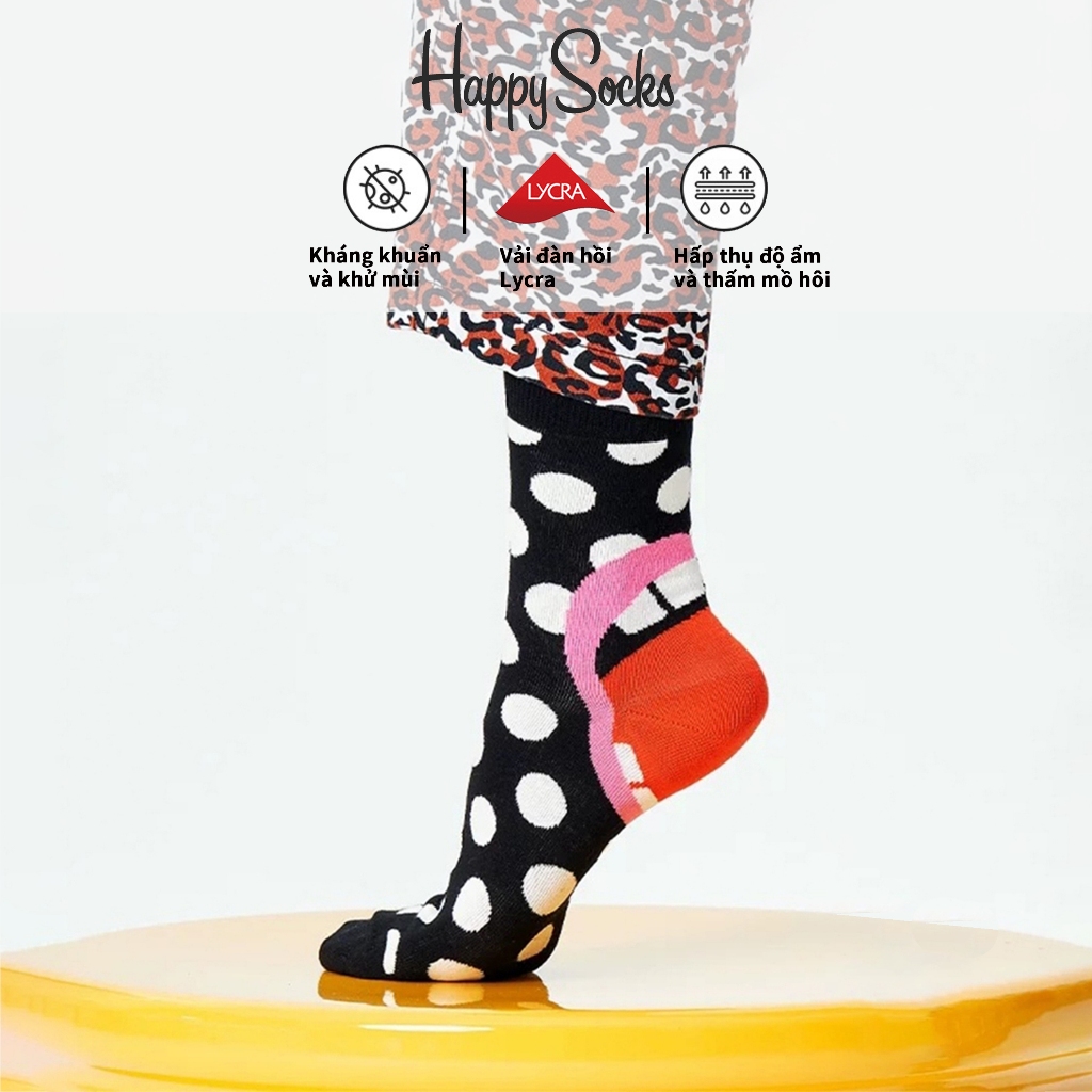 Happy Socks Tất Vớ Nữ Dễ Thương Cotton Crew Socks Chấm Bi