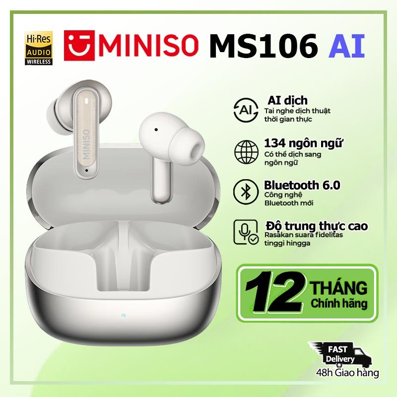 Tai nghe Bluetooth MINISO MS106 – Không dâyTWS, Thời gian chơi 55h, Khử tiếng ồn, Hệ thống IPX5, 6 Mic, Chế độ chơi game (Độ trễ 58ms) | BigBuy360 - bigbuy360.vn