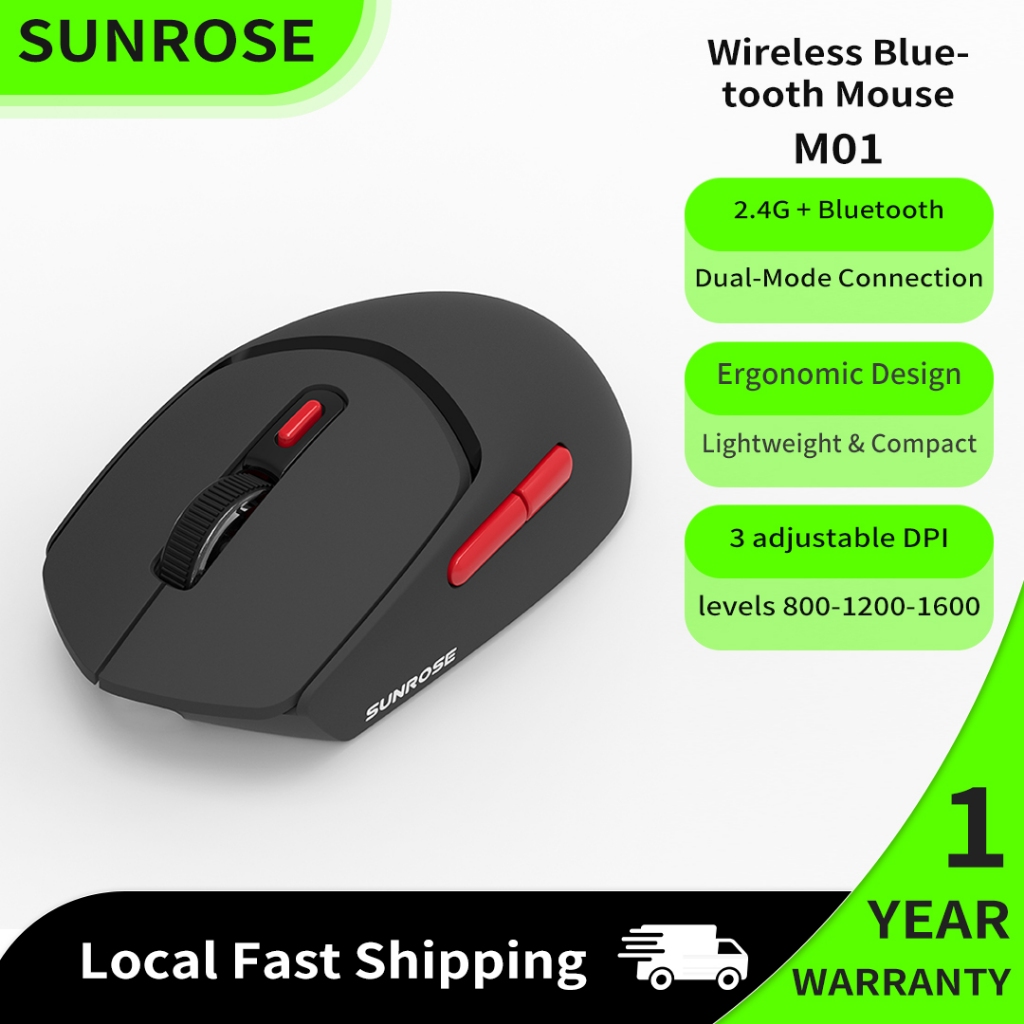 SUNROSE M01 Chuột không dây cắm & chạy, Kết nối kép Bluetooth & 2.4G, 5 triệu cú nhấp chuột, Chế độ 