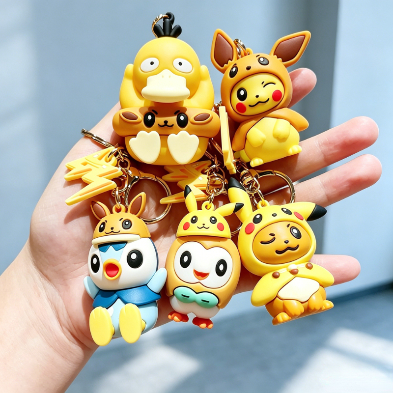 Pokemon Go Móc Khóa Nhân Vật Pikachu Psyduck Eevee Figura Búp Bê Móc Khóa Trang Trí Quà Tặng Đồ Chơi