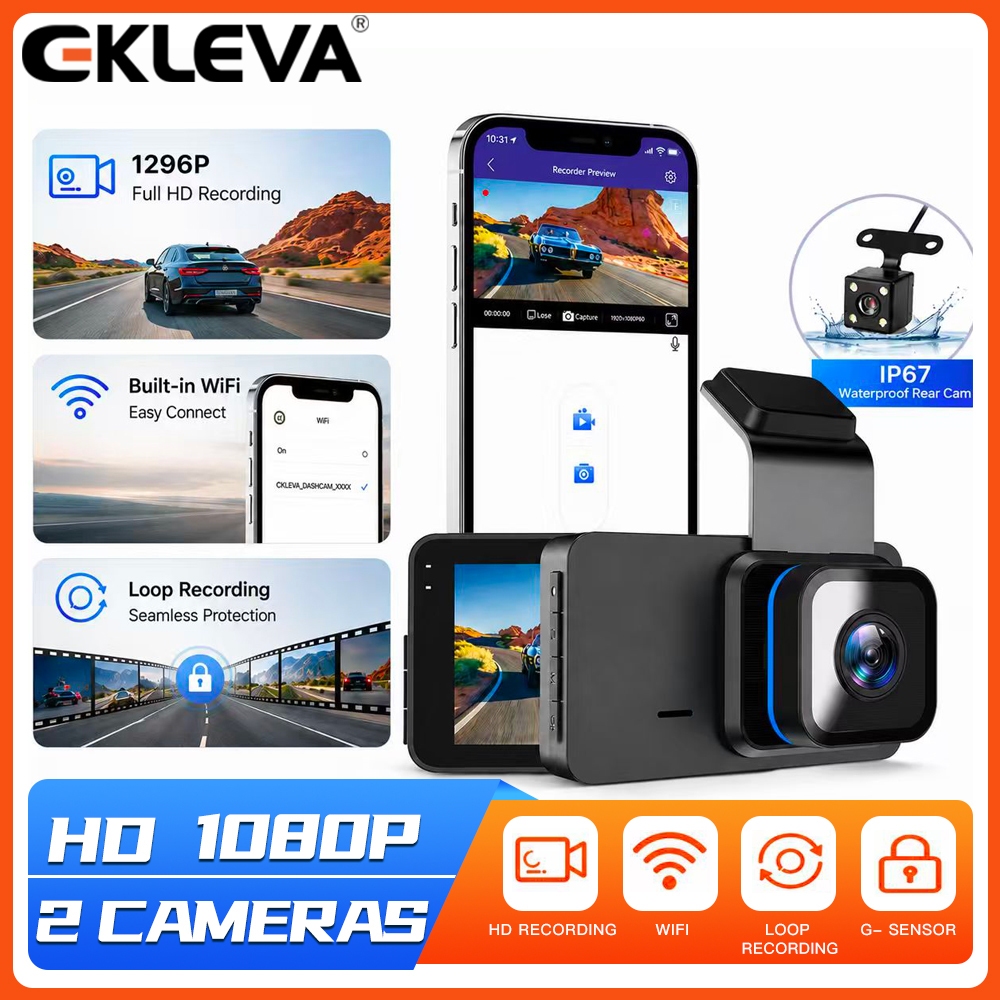 EKLEVA Camera Hành Trình Xe Hơi DVR WiFi 3.0 Full HD 1080P Màu Đen