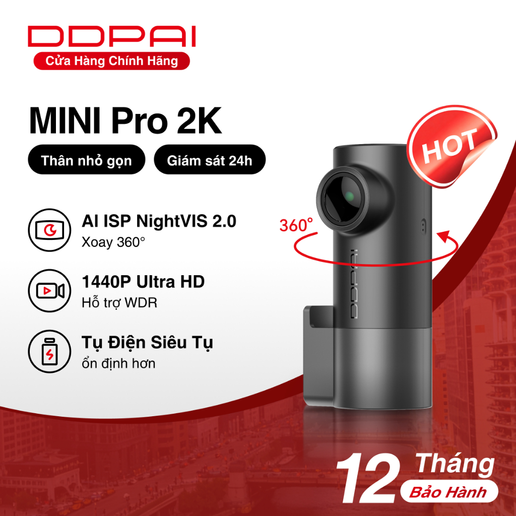 DDPAI Mini Pro 2K Quad HD NightVIS 2.0 Xe Ô Tô 24 Giờ Màn Hình Đỗ Xe Dash Cam