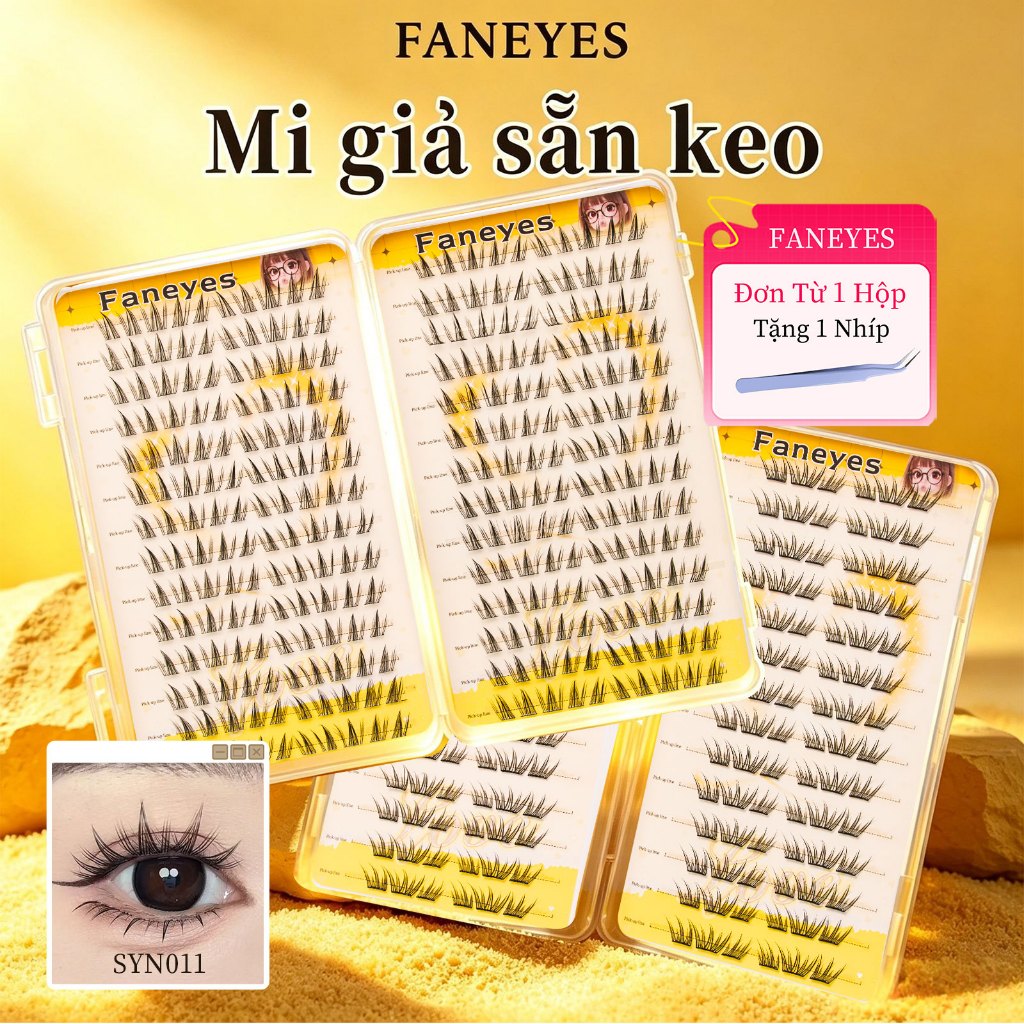 FANEYES Mi giả sẵn keo 28 hàng mi giả dung lượng siêu lớn gốc mi có keo dính sẵn không cần tẩy trang