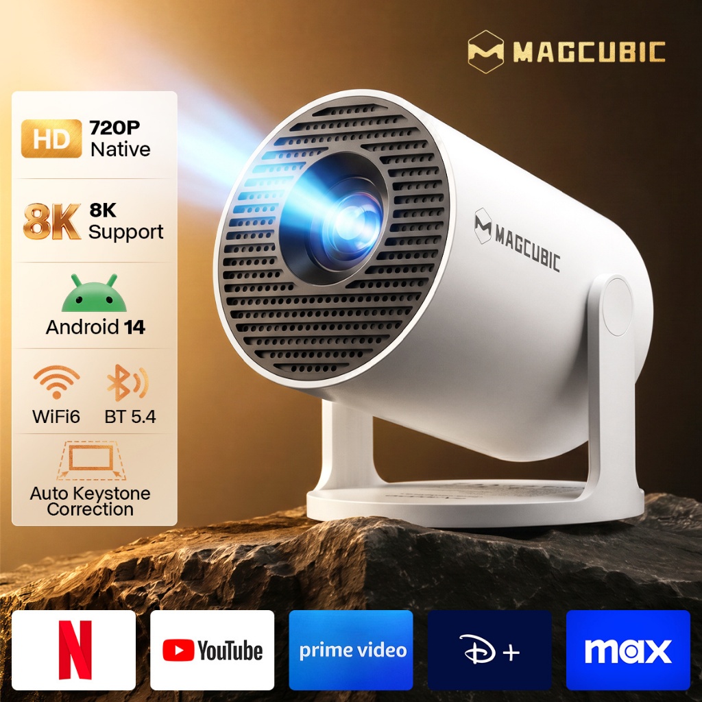 MAGCUBIC HY300 Pro - Máy chiếu Mini Android 14 | Hỗ trợ 4K | Auto Vertical Keystone | WiFi 6 Bluetoo