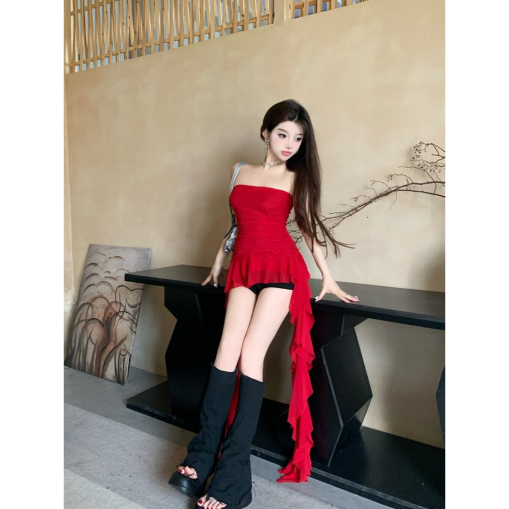Klalien 2026 Mùa Hè Mới Phong Cách Gợi Cảm Thiết Kế Áo Ngực Sense Áo Vest Nữ Ruffle Edge Tua Rua Slim Fit Không Đều Top | BigBuy360 - bigbuy360.vn