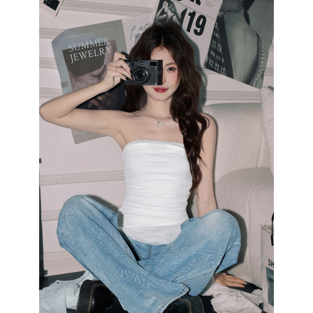 Klalien 2026 Mùa Hè Mới Phong Cách Gợi Cảm Thiết Kế Áo Ngực Sense Áo Vest Nữ Ruffle Edge Tua Rua Slim Fit Không Đều Top | BigBuy360 - bigbuy360.vn