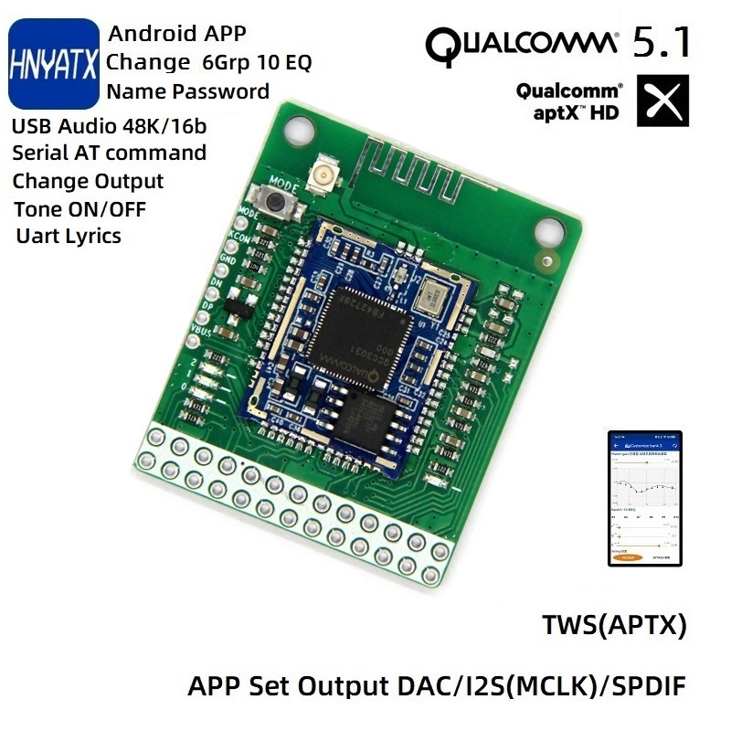 Tên ứng dụng đổi mật khẩu EQ Bluetooth V5.1 Qualcomm QCC3031 hộp đôi APTXHD lossless SPDIF analog I2