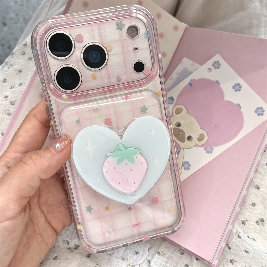 Ốp điện thoại iphone 17 Pro Max 16 Pro Max 15 Pro Max Grid Star Strawberry