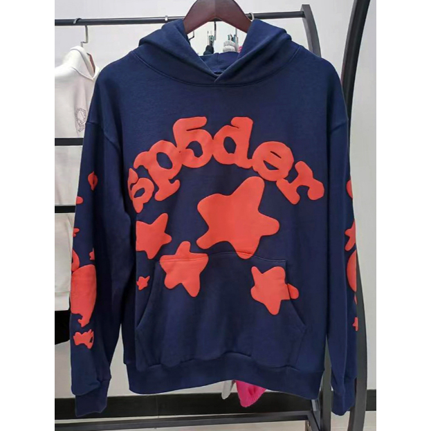 Sp5der Thư tạo Bọt Mới Áo Khoác Hoodie Họa Tiết Rằn Ri Phối Cá Tính 0917