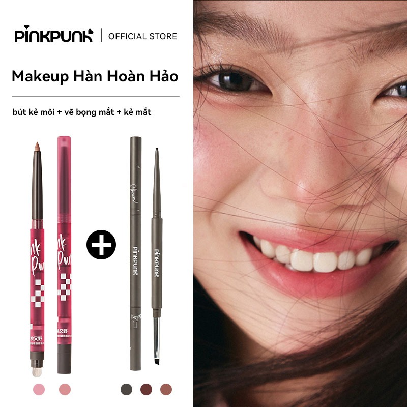 COMBO 2 PinkPunk Bút Chì Kẻ Viền Môi 4 in 1 + Bút Kẻ Mắt Gel hai đầu