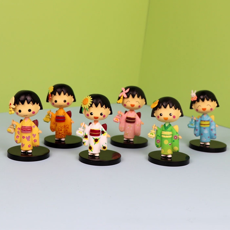 6 Cái / bộ 7.5cm Hoạt Hình Chibi Maruko-chan Anime Kimono Momoko Sakura Q Phiên Bản PVC Nhân Vật Hàn