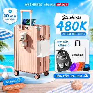 AETHERIS Vali Du Lịch Khóa Kéo – Size 20/24/28, Chất Liệu Nhựa ABS+PC Cao Cấp, Chống Va Đập, Chống Bể Vỡ, Bảo Hành 10 Năm