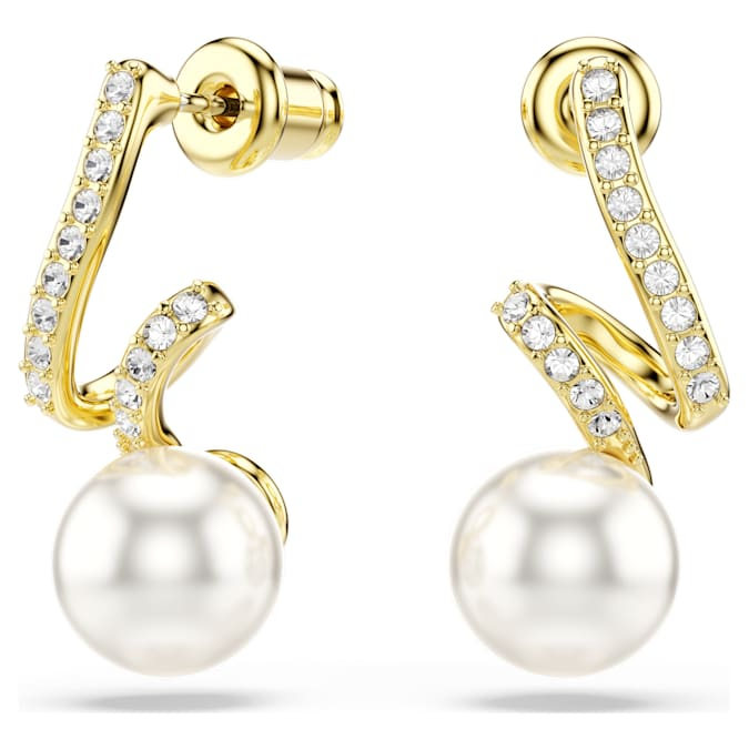 2026 Swarovski Trang sức nữ Bông tai đục lỗ Gabriella Ngọc trai pha lê giả, Cắt tròn, Trắng, Trang s