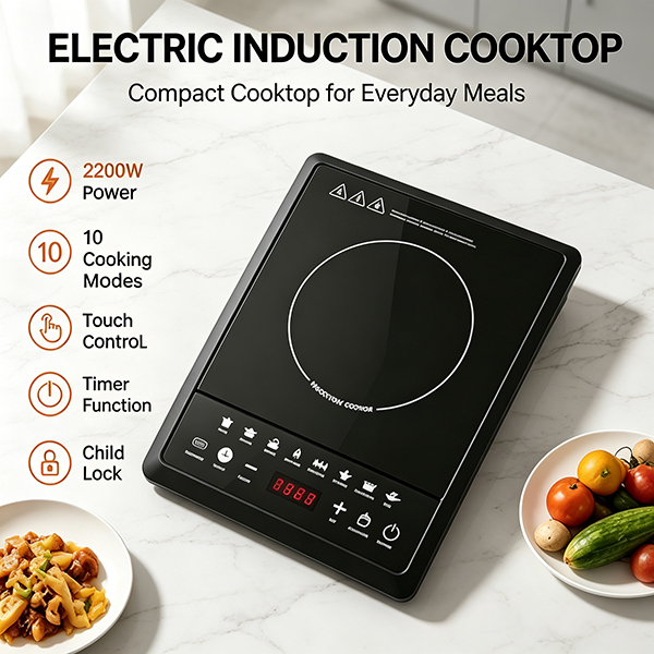 Đa chức năng 2200W Flat Induction Cooktop Màn hình kỹ thuật số Điều khiển cảm ứng Hẹn giờ Bảng điều 