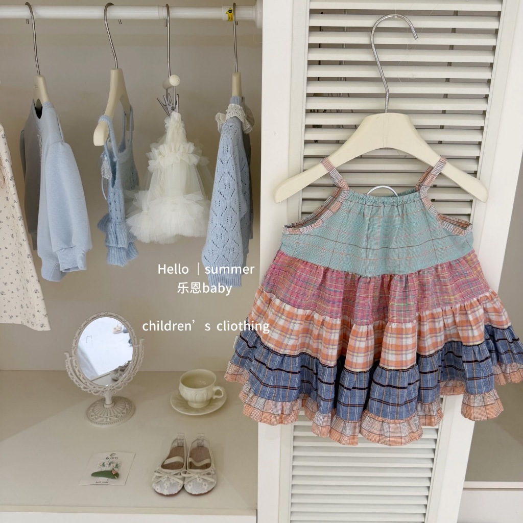 Đầm Bé Gái Mùa Hè Đầm Bé Kẻ Sọc Bánh Đầm Khâu Phong Cách Bohemian