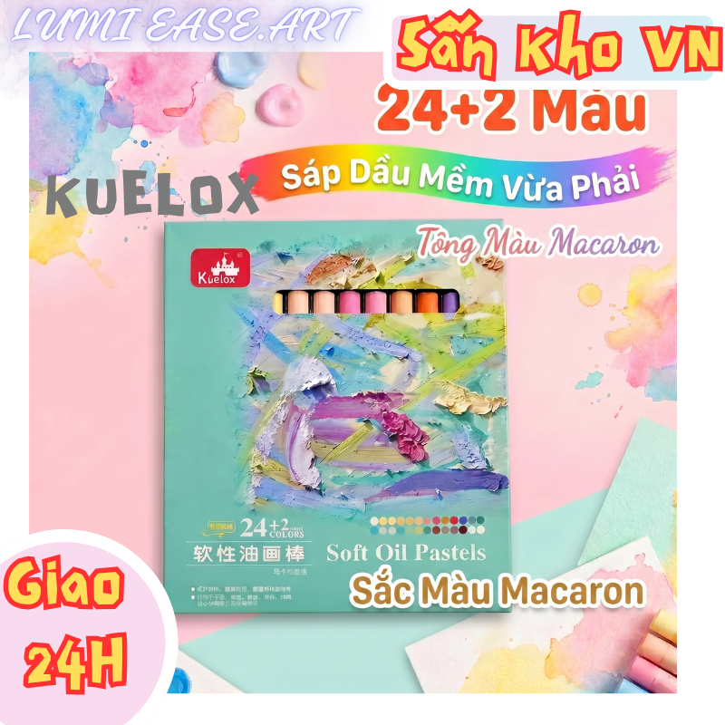 Màu Sáp Dầu Kuelox Soft Oil Pastel 24 Màu Macaron – Mềm Mịn Dễ Tán Màu