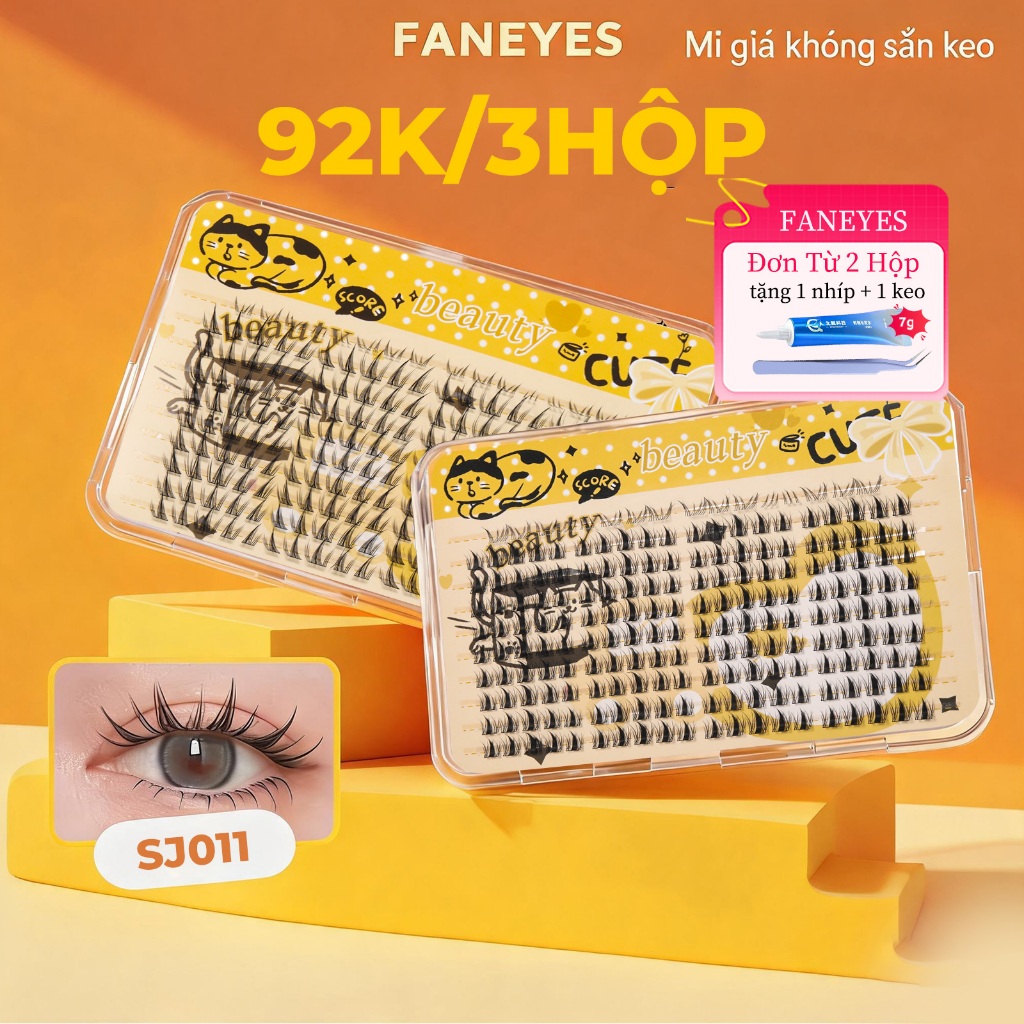 FANEYES Mi Giả Nữ Cần Keo Dán Mi Segment 8-13mm Dung Lượng Lớn Dùng 1 Tháng Tự Nhiên Cong Dày Làm To