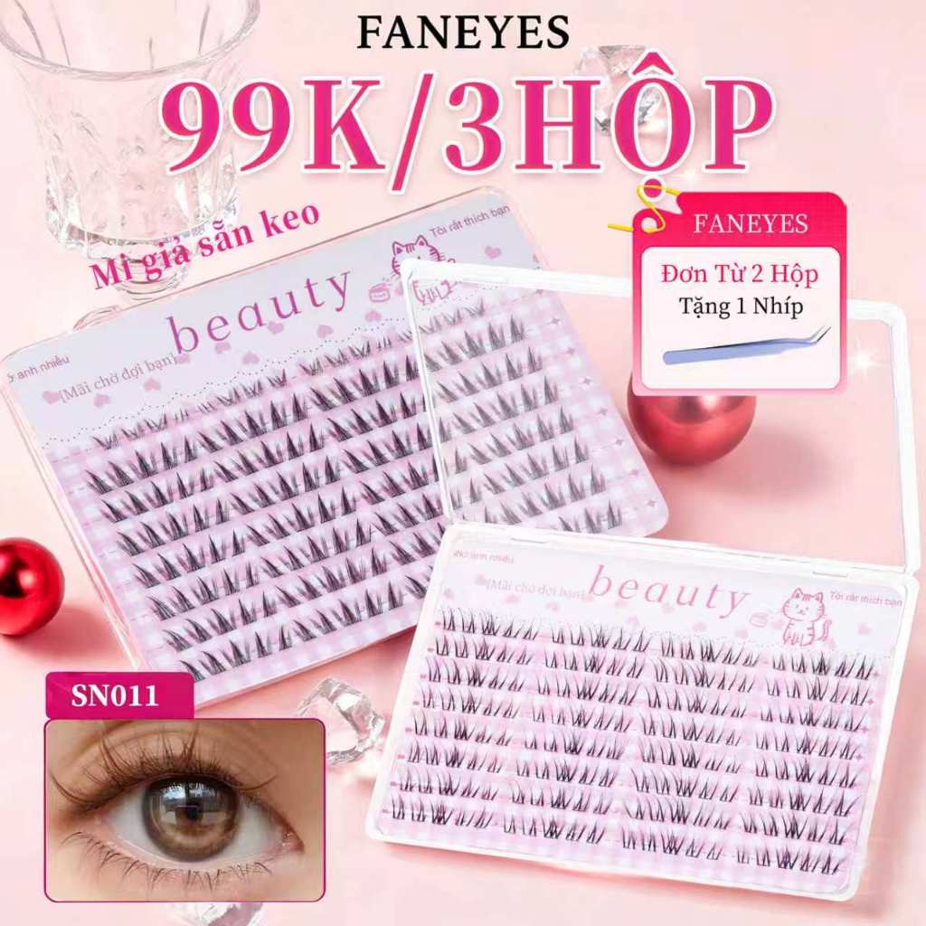 FANEYES  Mi giả sẵn keo dán 8 hàng siêu lớn dùng được nửa tháng cong tự nhiên dày dặn làm to mắt hiệ
