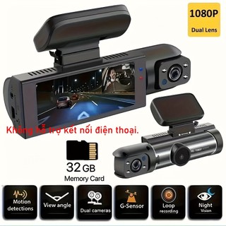 Camera hành trình 1080P, camera trước & trong xe, nhìn đêm, ghi lùi xe DVR Không kết nối điện thoại