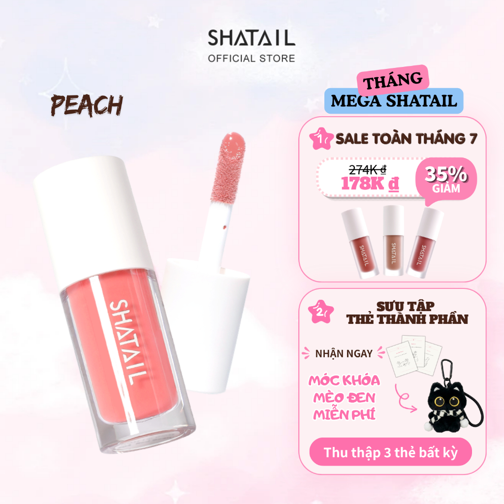 Lớp bóng dưỡng ẩm Dầu dưỡng/ Son bóng môi son moi Shatail (5 màu) Mã màu: Peach (4ml) Cosmetic Nữ li
