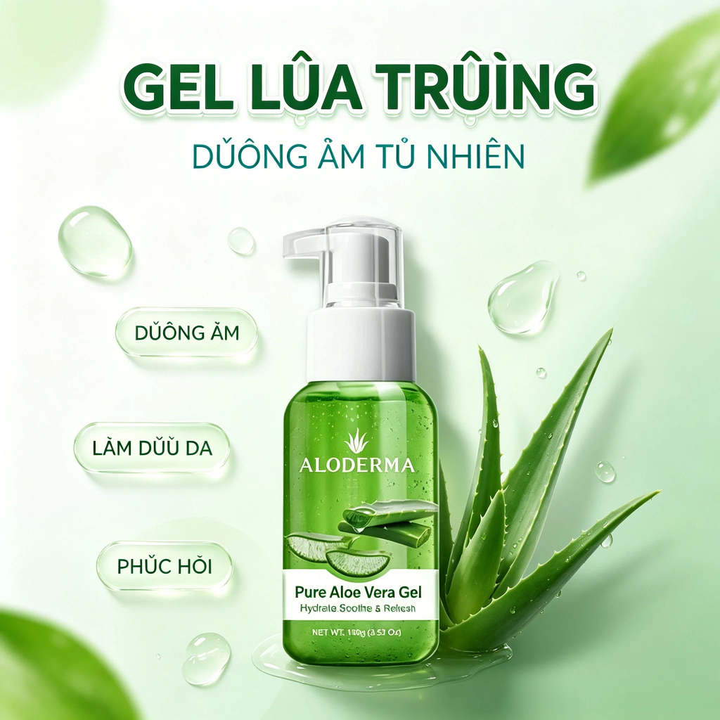 Aloderma Gel Lô Hội, Gel Nha Đam Chính Hãng 100g, 96% Nguyên Chất, Gel Dưỡng Ẩm, Làm Dịu Da Mặt & Bo
