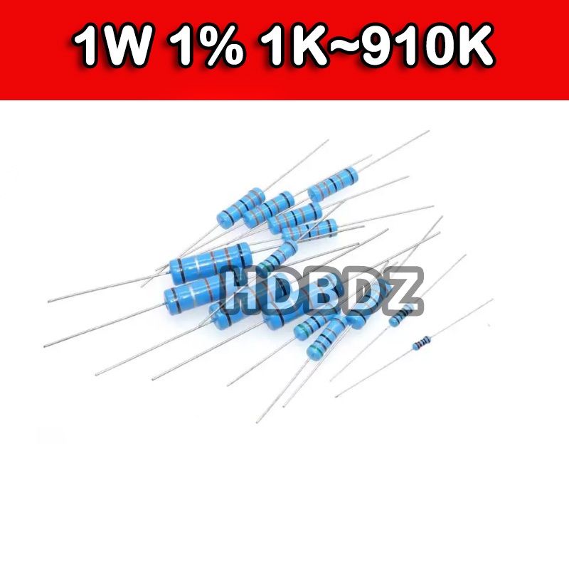 50PCS 1W 1% 1K~910K IC Metal Film Resistor Phim kim loại Độ chính xác kháng