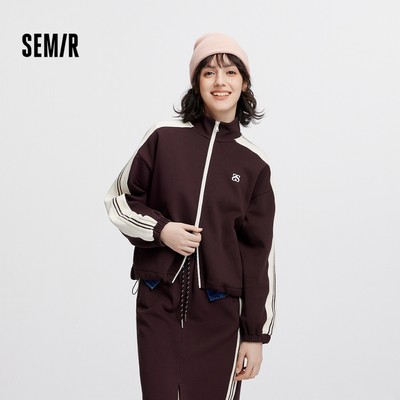 Semir Lược Cotton Nữ Đứng Cổ Áo Khoác 2026 Mùa Thu Màu Khối Rời Thể Thao Áo Khoác Ngoài