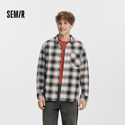 Semir Cotton Nam Kẻ Sọc Áo Sơ Mi Tay Dài Mùa Thu 2026 Rời Cổ Bỏ Túi Thường Ngày Top