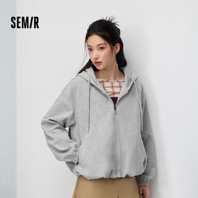 Áo khoác có mũ trùm đầu Semir Cotton Blend Nữ 2026 Loose Fit Bubble Hem Sport Áo khoác ngoài