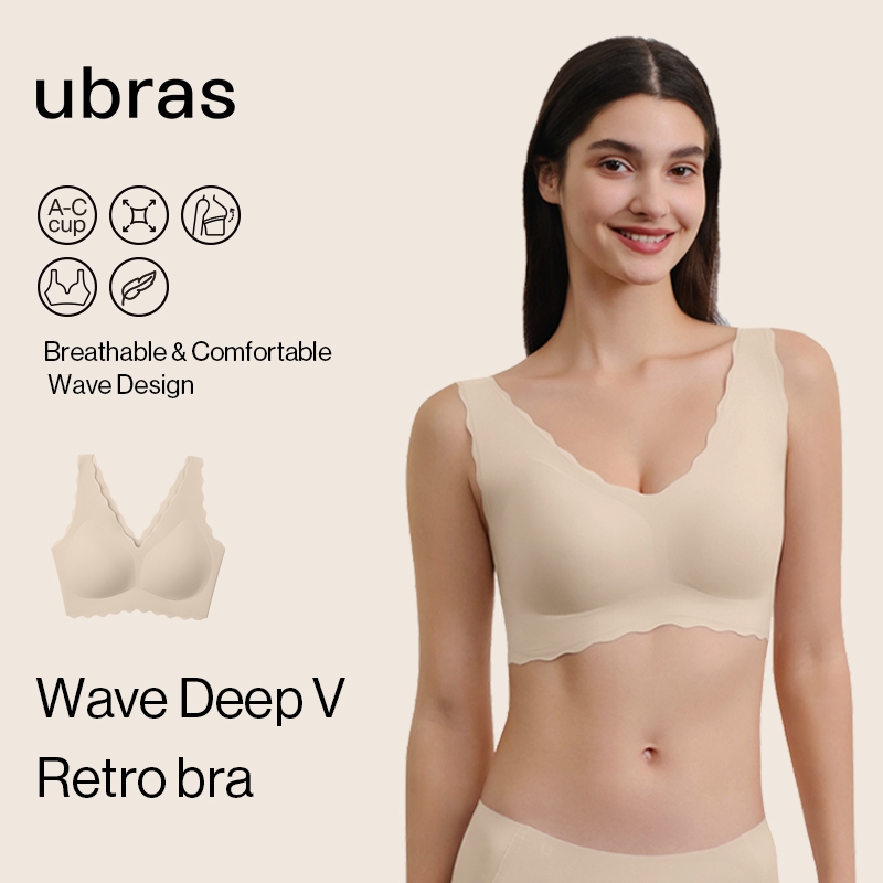 ubras 【Wave Deep V Retro bra】Wireless Bra,Deep V wave design Bra,breathe freely,Comfortable to Wear,