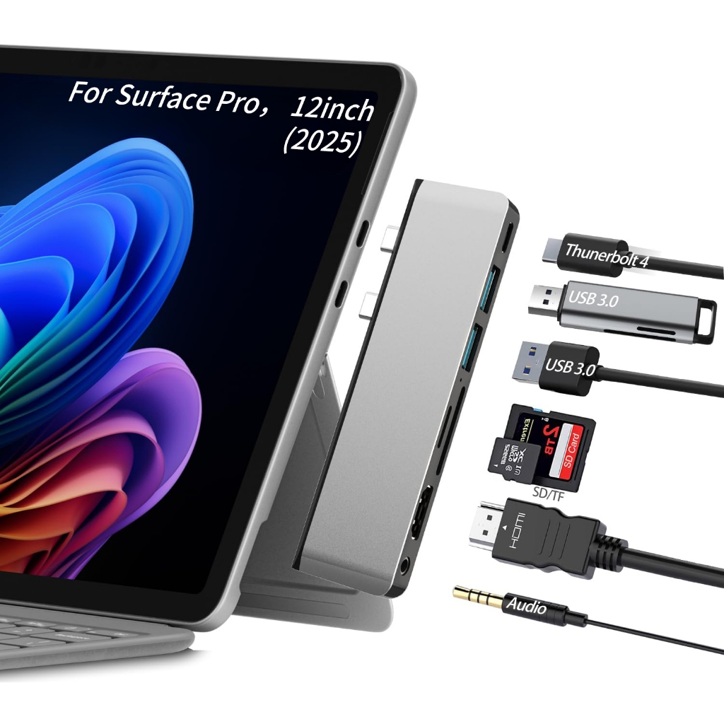 Surface Pro,12-inch 2025 Docking Station Hub và Adapter với 4K HDMI Thunderbolt 4 USB3.0 3.5mm Âm th