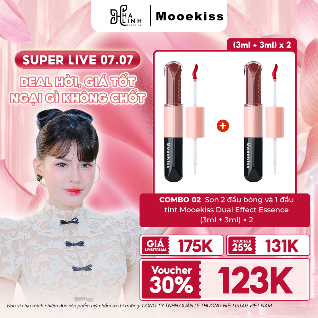 [VÕ HÀ LINH X MOOEKISS] COMBO 2 Son 2 đầu bóng và 1 đầu tint Mooekiss Dual Effect Essence (3ml +3ml) × 2