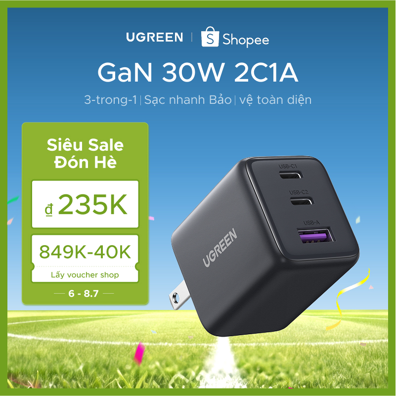 Bộ sạc USB C UGREEN 30W Nexode GaN PPS Khối sạc tường nhanh gọn Bộ chuyển đổi nguồn USB-C cho iPhone 16 Pro Max / 15 / 14 / 13 Galaxy S25 S24 Ultra / S23 (Đen)