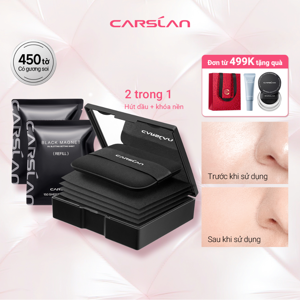 Giấy thấm dầu Black Magnet Carslan 2 trong 1 Thấm dầu Cố dịnh lớp makeup 150 tờ
