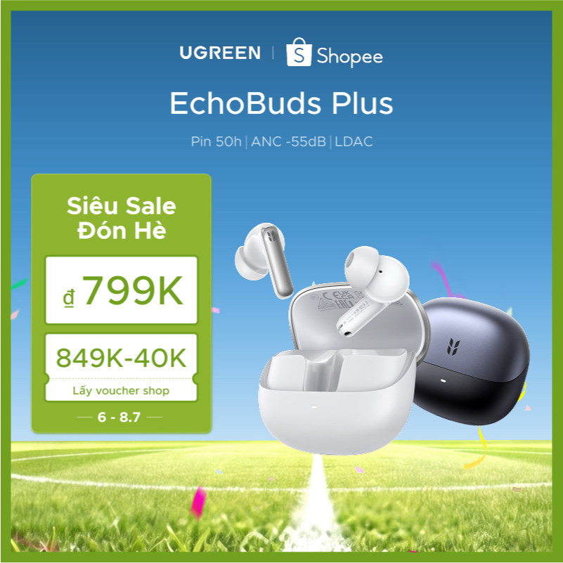 Tai nghe không dây UGREEN HiTune EchoBuds Plus, Bluetooth 6.0, chống ồn chủ động -55dB ANC , pin 50h, LDAC, Hi-Res, IPX5, Hỗ trợ ứng dụng | BigBuy360 - bigbuy360.vn