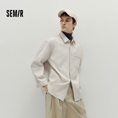 Semir Cotton Slub Nam Dài Tay Tiện Ích Áo Sơ Mi Thu Đông Rời Tương Phản Stitch Pocket Casual Top