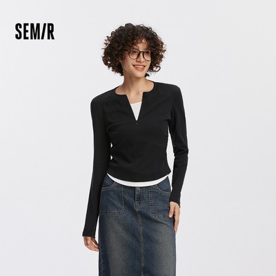 Semir Làm Mát Nữ Dài Tay Áo Thun Mùa Thu 2026 Slim Fit Nửa Zip Lớp Phong Cách Ngắn Thường Ngày Tee