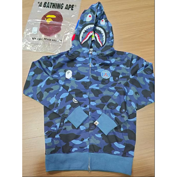 BAPE psg Mới Áo Khoác Hoodie Họa Tiết Rằn Ri Phối Cá Tính