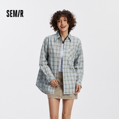 Semir Cotton Nữ Kẻ Sọc Áo Sơ Mi Tay Dài Mùa Thu 2026 Rời Dài Đường Xuống Cổ Vintage Áo Sơ Mi