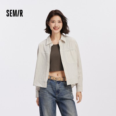 Semir Nữ Họa Tiết Sọc Áo Sơ Mi Tay Dài Hai Mảnh Cổ Tròn Bộ Áo Thun Mùa Thu 2026 Rời Văn Phòng Áo Sơ Mi Thường Ngày
